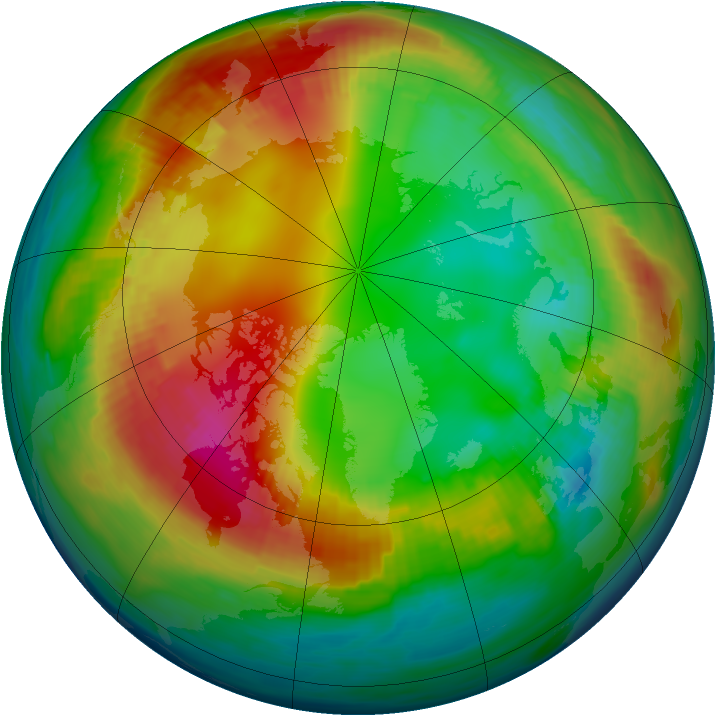 Arctic ozone map for 29 January 1990